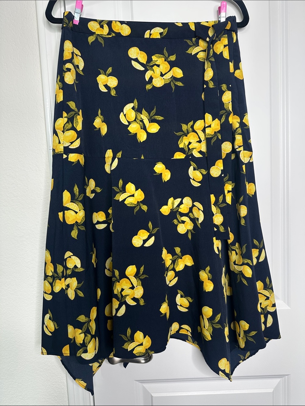 Banana Republic Lemon Print Handkerchief Hem Wrap-Style Skirt